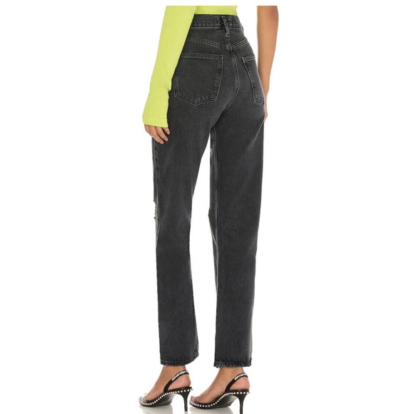 Agolde 90s Pinch Waist in Howl Black Distressed Straight Jeans Size 29 - Picture 2 of 8